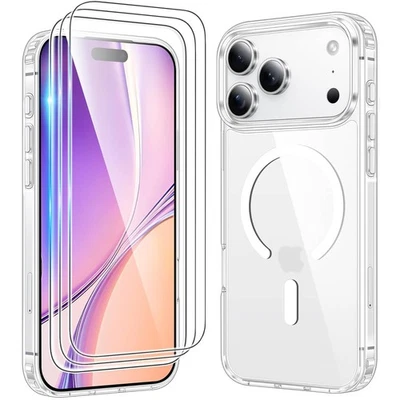 CYBERLAND 4IN1 for iPhone 17 Pro Max 17 Air Clear Magnetic Case with 3 Screen Protectors