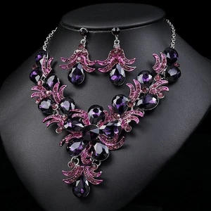 Swarovski Black Crystal Bridal Necklace Earring Set - Picture 1 of 3