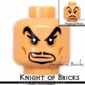 LEGO Minifigure Head FLESH Male Dual Black Goatee Beard Passive / Crooked Smirk - Picture 1 of 4