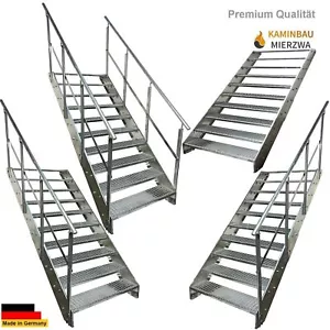 Premium Stahlwangen -Treppe 10 Stufen Breite 60-140cm Höhe 190cm Außen Geländer - Bild 1 von 7