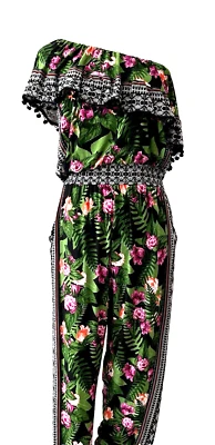 INC INTERNATIONAL CONCEPTS 全新五颜六色的热带印花单肩连身裤 M — 第 1/4 张图片