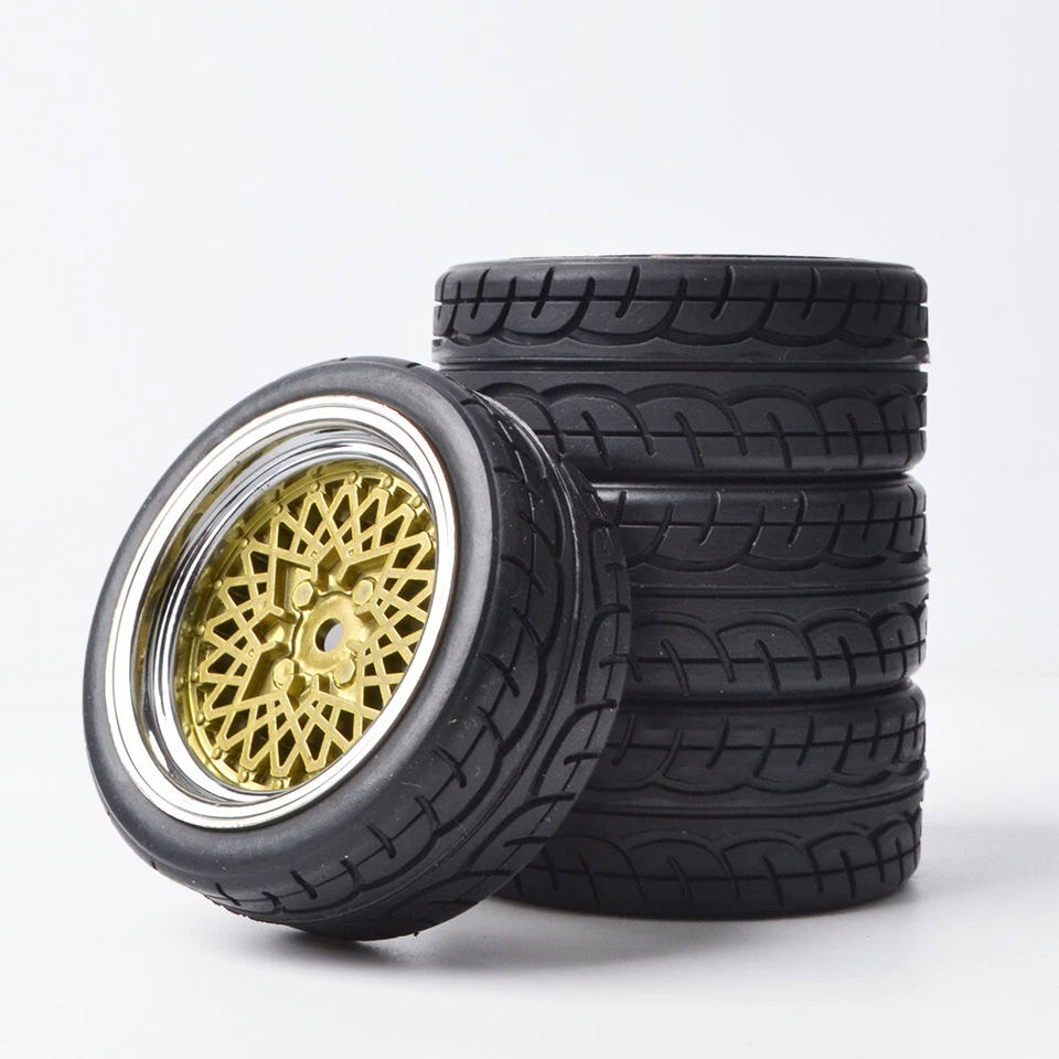 Rubber Tires w/ Wheel Rims 12mm Hub for Tamiya HPI HSP 1/10 RC on-road Drift Car - Image 1 of 4