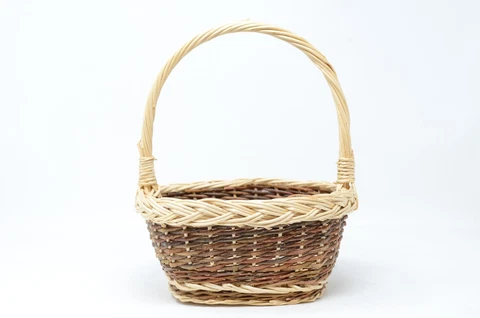 Basket Woven 8"x6"x10" Tan and brown Rattan Wicker Wood Decor w Handle Cover