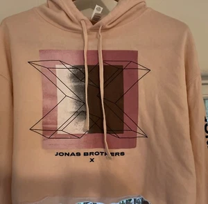 Jonas Brothers X Cropped Hoodie Crop Top ‘Concert 2020’ Pink Sz S Rare - Picture 1 of 18