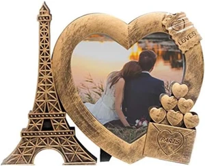 Decorative Gold Heart Shape Love Photo Frame Paris Theme 4" X 4" - Picture 1 of 1