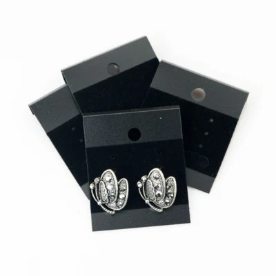 100pcs Black Velvet Jewelry Earring Studs Display Holder Hanging Cards Flocked - Image 1 of 4