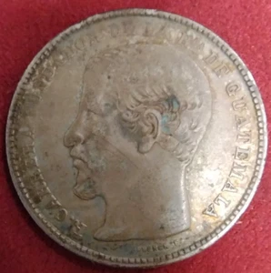 GUATEMALA 1869-R Silver Peso nice example. Crown size coin. Nice original coin. - Picture 1 of 2
