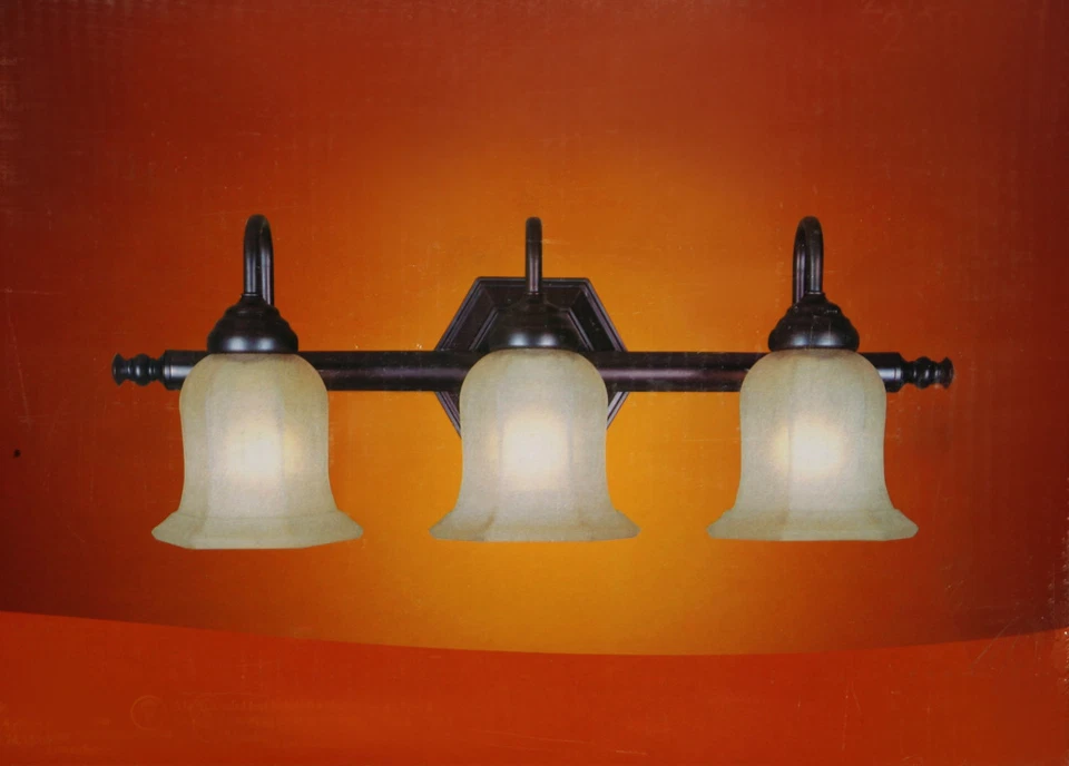 3 Light Bath room Vanity Bar Bronze Champagne Scavo Glass Wall Lighting Fixture  - Image 1 of 1