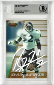 RAY LEWIS FIRMATO 1996 BOWMANS BEST ROOKIE RC BALTIMORE RAVENS BECKETT LABBED - Foto 1 di 2