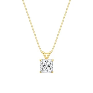 Collar Colgante Solitario Diamante Creado Oro Amarillo 14K Princesa 2 Ct Caja 18" - Imagen 1 de 2
