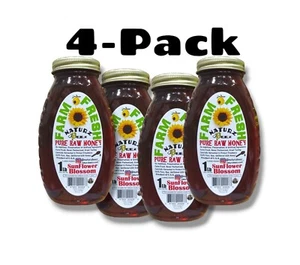 RAW HONEY 4 Pack SUNFLOWER BLOSSOM 16oz 454g 1Lb ea Glass - Picture 1 of 1