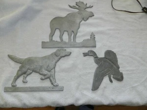3 Cast Aluminum Animal Plaques Moose, Dog & Duck - Picture 1 of 5