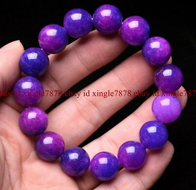 Pulseira de contas de pedras preciosas roxas naturais Sugilite África do Sul 14 mm AAA - Imagem 1 de 4