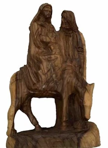 Hand Carved Wood Joseph Mary Jesus Donkey 10x6.5 Nativity Great Detail - Picture 1 of 5
