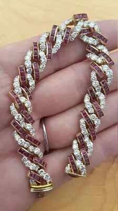 9 Ct Princess Simulated Ruby 14K Yellow Gold Plated Cuban Style Tennis Bracelet - Picture 1 of 6