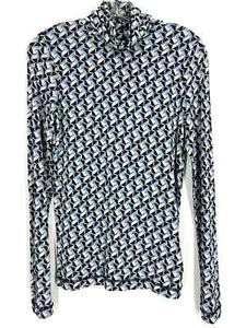 Bogner Size 4 Lt Blue/Navy Turtleneck Geometric NEW Designer Top-Long Sleeve - Picture 1 of 5