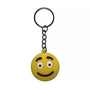 Happy Slightly Smiling Grinning Smiley Face Emoji Rubber Silicone Keychain - Picture 1 of 3
