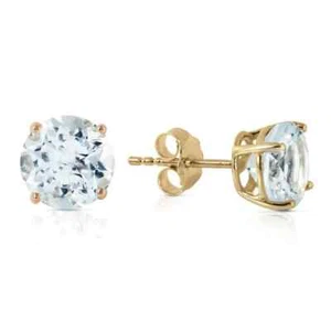 Orecchini a perno gemme taglio tondo acquamarina originali in oro giallo 14 carati - Foto 1 di 2