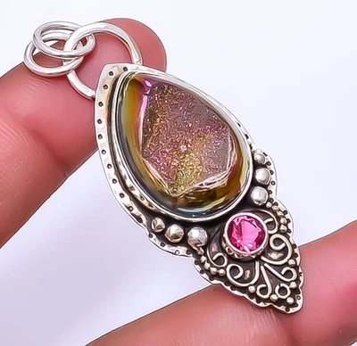 Colgante de plata de ley 925 con ágata púrpura de titanio y turmalina 2,34" A336 Foto 1 de 4