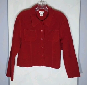 Willi Smith Women’s Cropped Cardigan Sz PL Red 100% Wool Button Up Warm Sweater - Picture 1 of 6