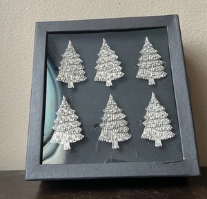 Christian Siriano Set Of 6 Christmas Tree Napkin Rings New Silver Rhinestones - Picture 1 of 2