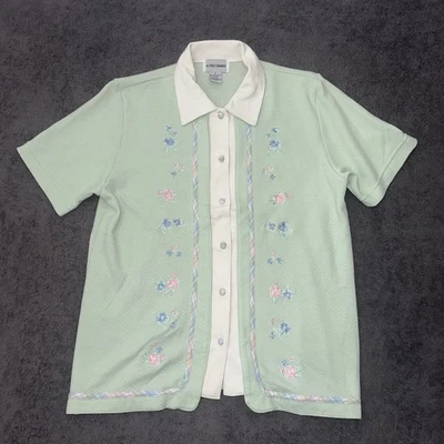 Camisa vintage Alfred Dunner abotonada flores bordadas talla pequeña verde mujer Foto 1 de 4