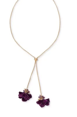 COLAR PINGENTE INC TECIDO ROXO TOM DOURADO FLOR BOLO LARIAT 40" NOVO EM FOLHA - Imagem 1 de 4