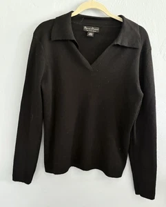 Mercer & Madison Womens L Italian Merino Wool V-Neck Collared Sweater Black - Picture 1 of 8
