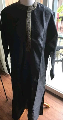 SOJANYA Men's XXL 44 Gold  Black Pathani Kurta Indian Salwar Kameez NWT - Image 1 of 4
