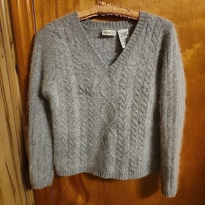 Suéter Pullover Tejido con Cable Lana de Cordero Angora De Colección Blanco Ciervo Gris Para Mujer Foto 1 de 4