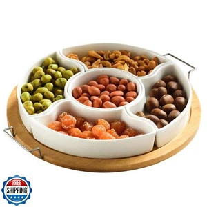 yarlung 11 Inch Ceramic Divided Serving Dishes with Bamboo Platter, Appetizer - Picture 1 of 5