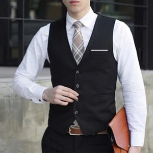 Hommes Gilet Habillé Affaires Costume Slim Mariage Décontracté Gris/Noir/Bleu - Imagen 1 de 31