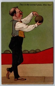 Vintage Postkarte Dies ist die richtige Pose Lieber Junge Bowling Humor *8004 - Bild 1 von 2