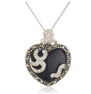 Sterling Silver Marcasite and Blue  Heart Pendant, 18".    G43 - Picture 1 of 2