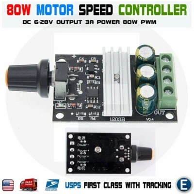 DC 6V-28V 3A PWM Motor Speed Variable Regulator Controller Switch 6V 9V 12V 24V - Image 1 of 3