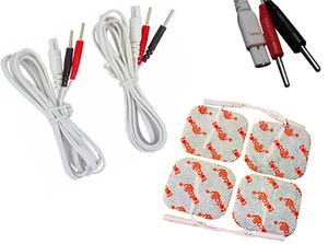 1 Pair Neurotrac & Activlife Compatible Tens Leads With 5 x 5cm Square Tens Pads - Picture 1 of 14