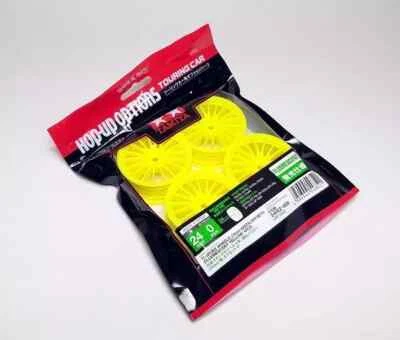 TAMIYA RC 18-Spoke Wheels 24mm, Offset 0, Fluorescent Yellow 4pcs. 54852 TT02 - Image 1 of 2