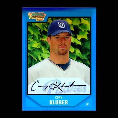 2007 年 Bowman Chrome Corey Kluber 选秀第 1 个蓝色折射器 #BDPP29 RC /199 — 第 1/2 张图片