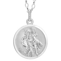 24mm Mens Sterling Silver St Saint Christopher Pendant Chain 20" Necklace