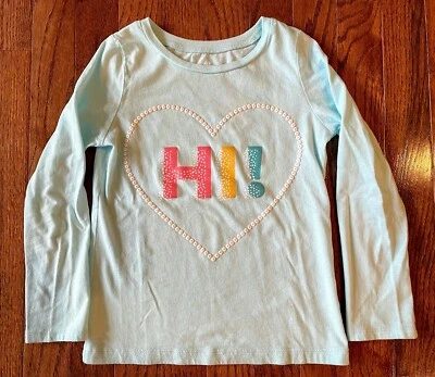 Carter's Girls Aqua Blue Long-Sleeve "Hi!" T-Shirt, Size 6. Cute! - Image 1 of 4