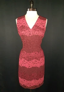 TOMMY HILFIGER Size 14 Sheath Dress Red Floral Lace Sleeveless Knee Length - Picture 1 of 7