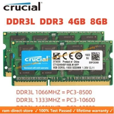Crucial DDR3 DDR3L 4GB 8GB 1600 MHz 1333 Memory RAM SO-DIMM for Laptop Notebook - Image 1 of 4