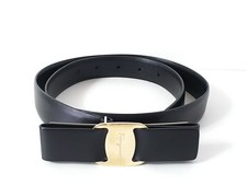 Auth SalvatoreFerragamo Black Leather Belt