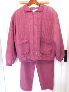 VTG Lavon 2 Piece 100% Silk Track Jogging Suit Women's Size L Set Shoulder Pads - Picture 1 of 8