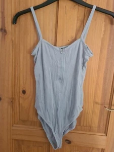 Urban Outfitters Sparkle & Fade Dusky Blue Bow Zip Front Leotard Bodysuit Medium - Picture 1 of 7