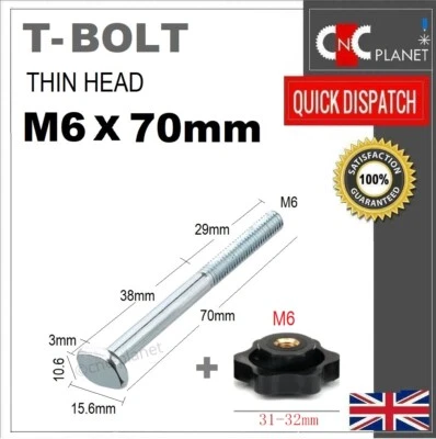 T-SLOT M8 X 100MM T-SLIDER BOLT 30-SERIES T TRACK T-Slot M6 x 70mm T Bolt Screw & Knob nut Thin Head Woodworking Non standard