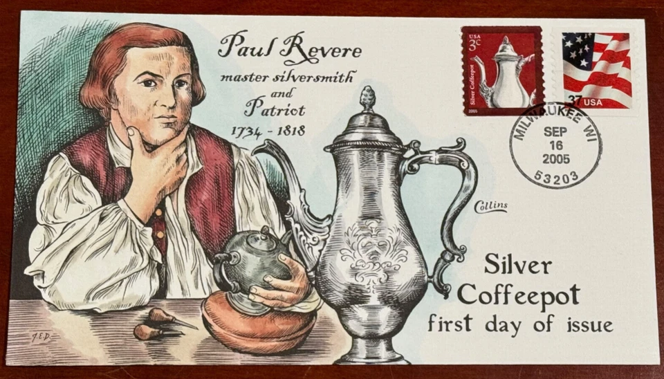 #3759 Coil Paul - Revere Silversmith & Patriot, Collins  Hand-painted  FDC - Image 1 of 1