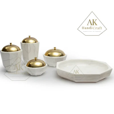 Marble Serving Set  | Elegant Handmade Geometric Bowls, Canisters & Platter - Image 1 of 4