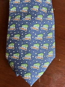 Vineyard Vines Boys Tie Holiday Christmas Tree and Woody Blue Silk $49.50 New - Picture 1 of 4