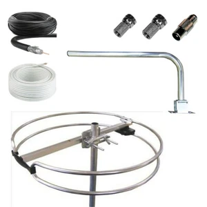 FM Radio Outdoor/indoor Loft Aerial Combined Kit with Bracket and Coax Cable - Picture 1 of 15
